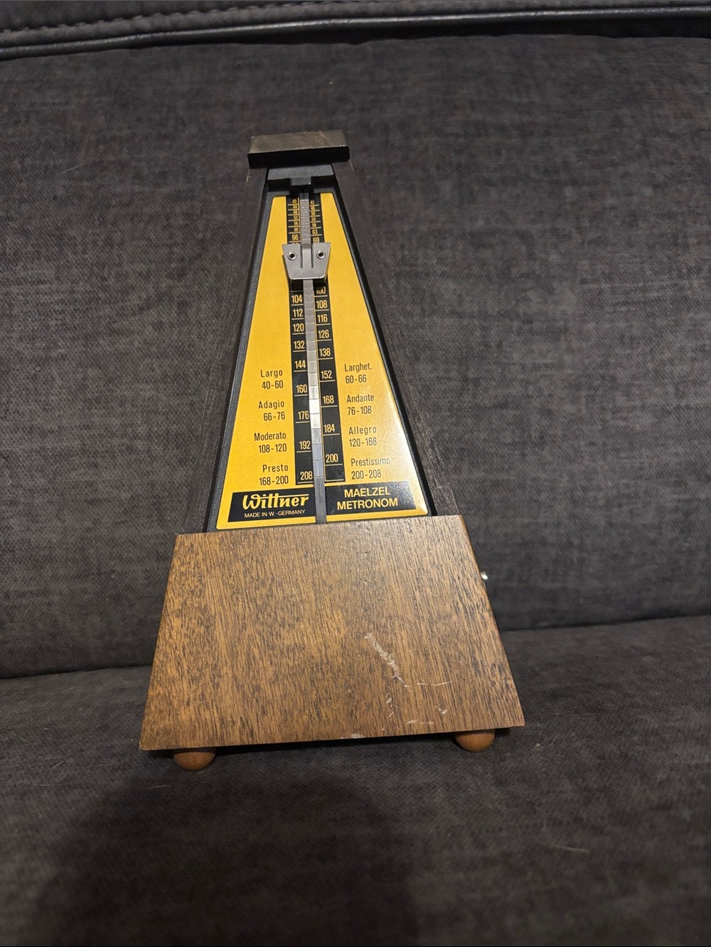 Vintage Wittner Yellow & Wood Metronome with Black Trim